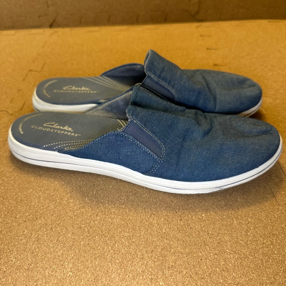Clarks Cloudsteppers Womens Blue Denim Slip On Mule Sneakers‎ Sz 10 261713773075